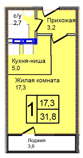 1-комнатная квартира 31.8 м² Троицкий