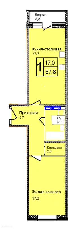 1-комнатная квартира 57.8 м² Троицкий