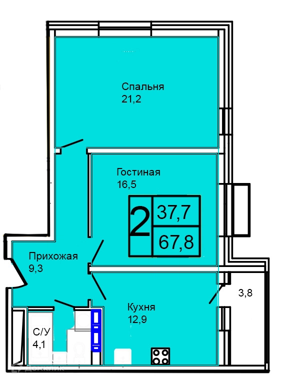 2-комнатная квартира 67.8 м² Троицкий
