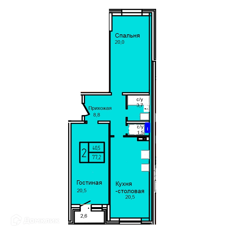 2-комнатная квартира 77.2 м² Троицкий