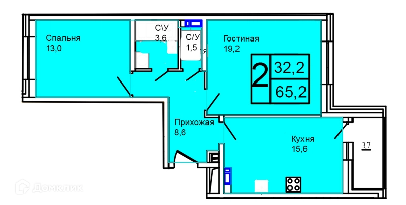2-комнатная квартира 65.2 м² Троицкий