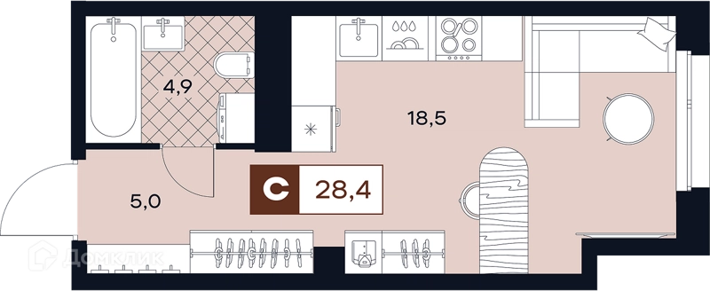 Студия 28.4 м² ЮТУ