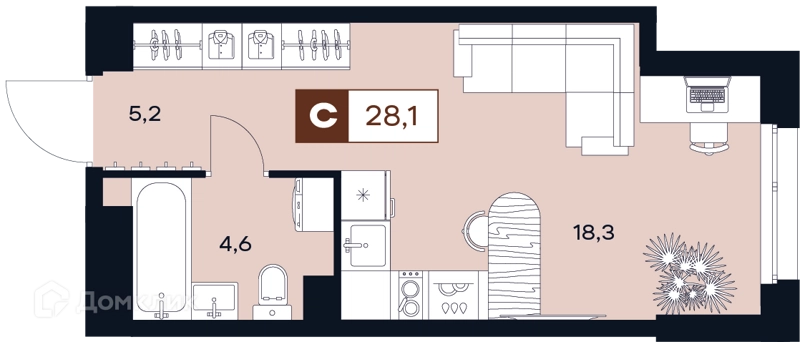 Студия 28.1 м² ЮТУ