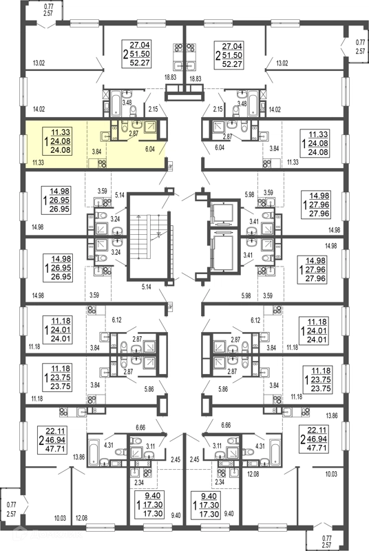 1-комнатная квартира 24.6 м² Гармония парк