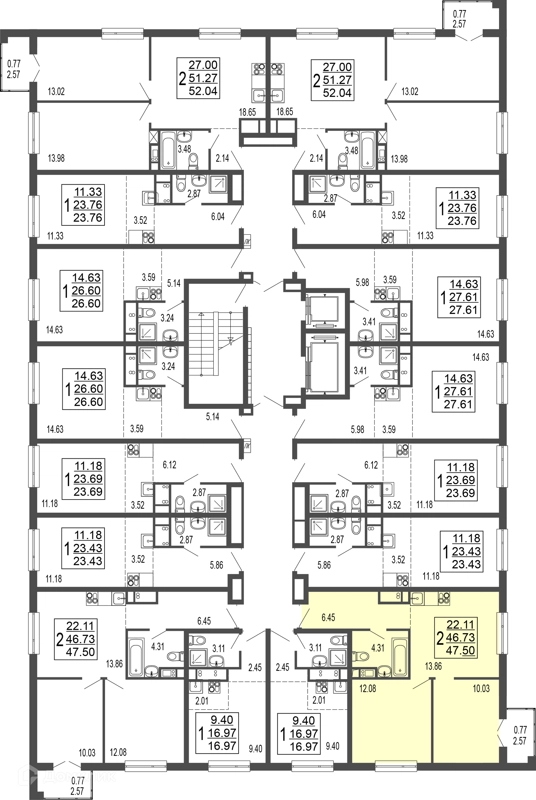2-комнатная квартира 48.38 м² Гармония парк