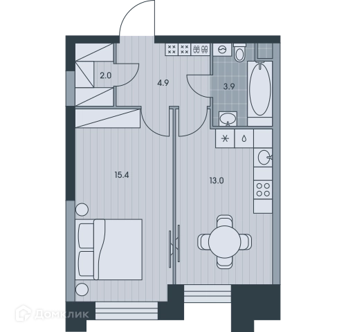 1-комнатная квартира 38.9 м² ЭВЕР