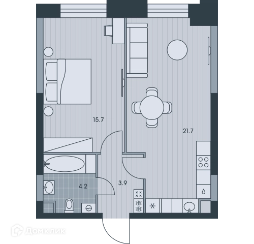 2-комнатная квартира 45.5 м² ЭВЕР