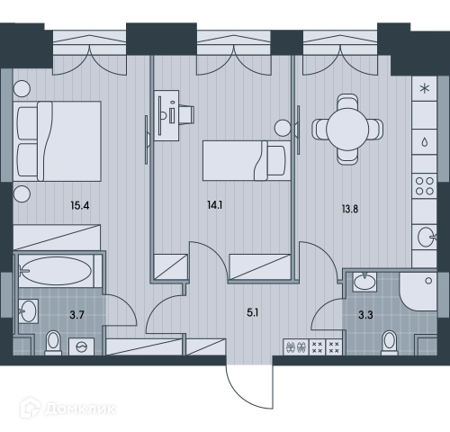 2-комнатная квартира 55.4 м² ЭВЕР
