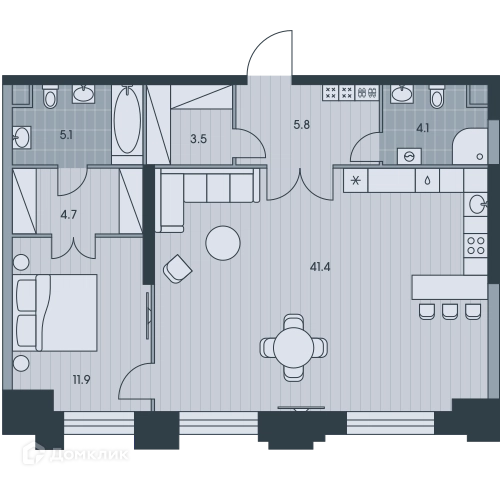 2-комнатная квартира 76.3 м² ЭВЕР