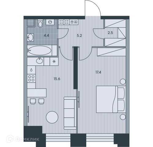 2-комнатная квартира 45.2 м² ЭВЕР