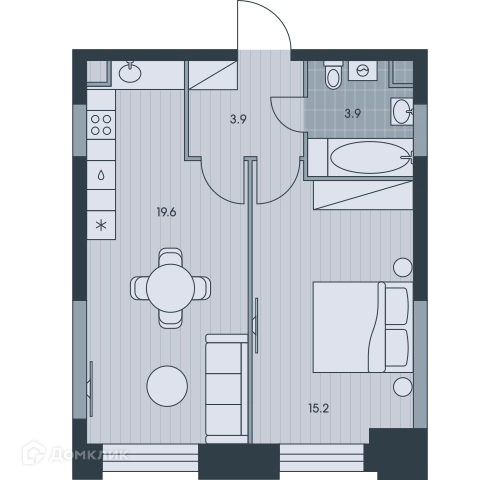 2-комнатная квартира 42.9 м² ЭВЕР