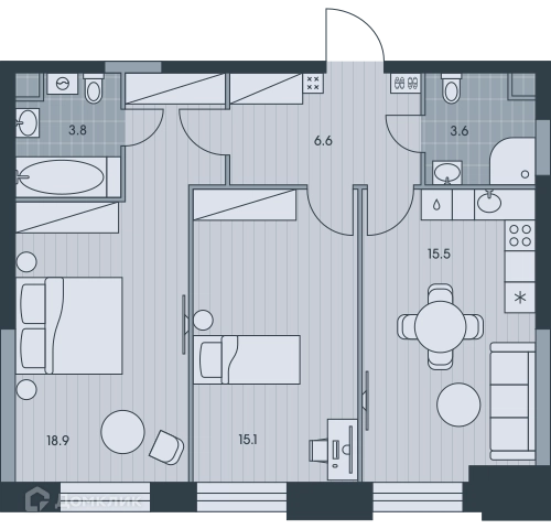 2-комнатная квартира 63.5 м² ЭВЕР