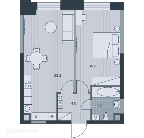 2-комнатная квартира 46.2 м² ЭВЕР