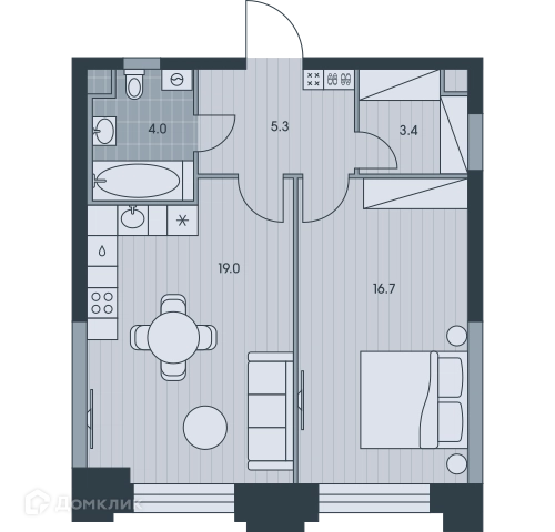 2-комнатная квартира 48.6 м² ЭВЕР