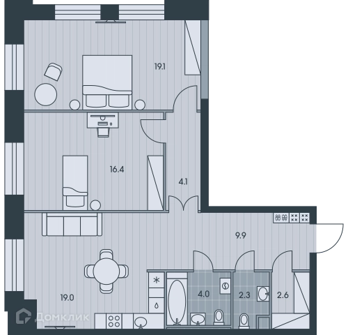 3-комнатная квартира 77.4 м² ЭВЕР