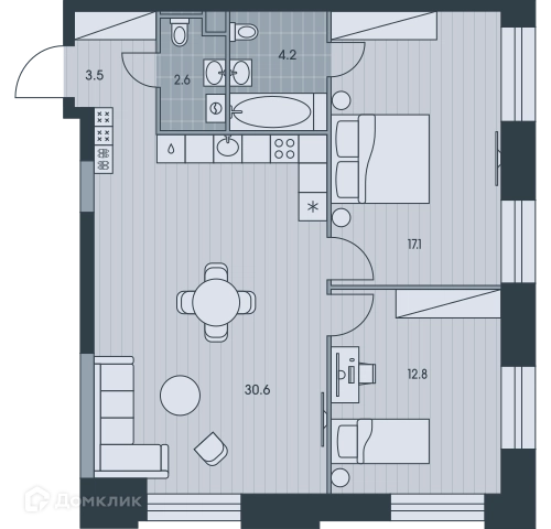 3-комнатная квартира 70.9 м² ЭВЕР