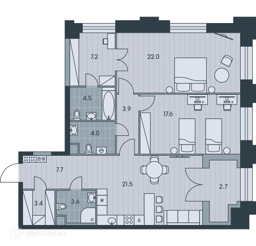 3-комнатная квартира 98.1 м² ЭВЕР