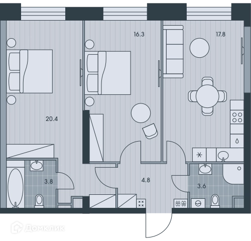 3-комнатная квартира 66.6 м² ЭВЕР