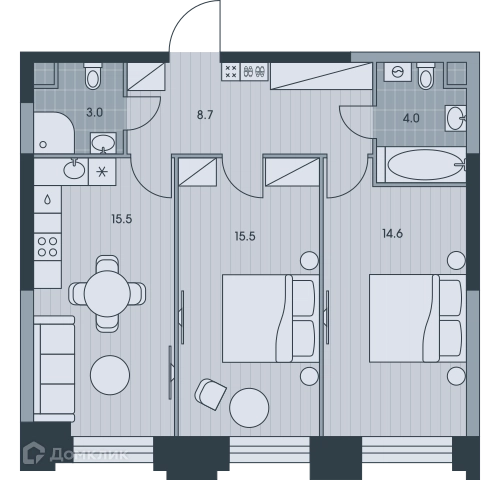 3-комнатная квартира 61.4 м² ЭВЕР