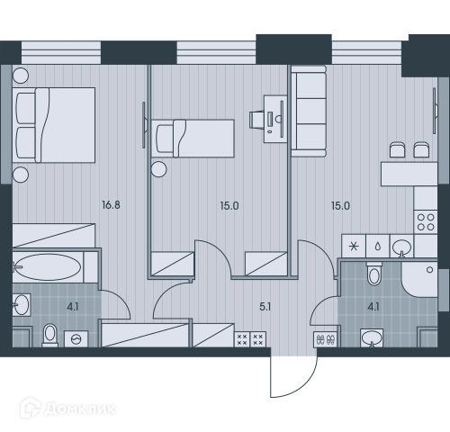 3-комнатная квартира 60.1 м² ЭВЕР
