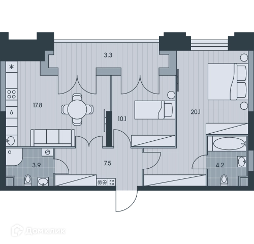 3-комнатная квартира 67 м² ЭВЕР