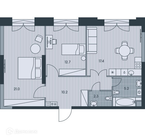 3-комнатная квартира 68.8 м² ЭВЕР