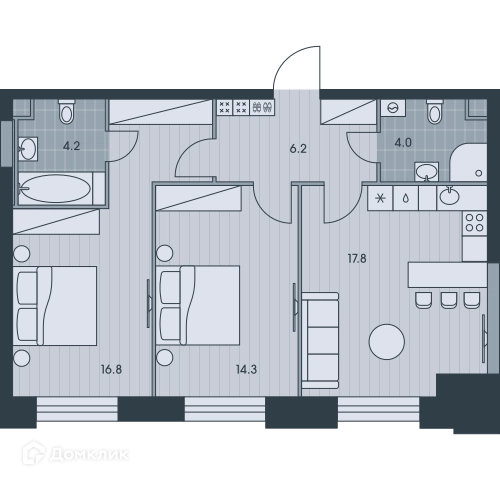 3-комнатная квартира 63.3 м² ЭВЕР