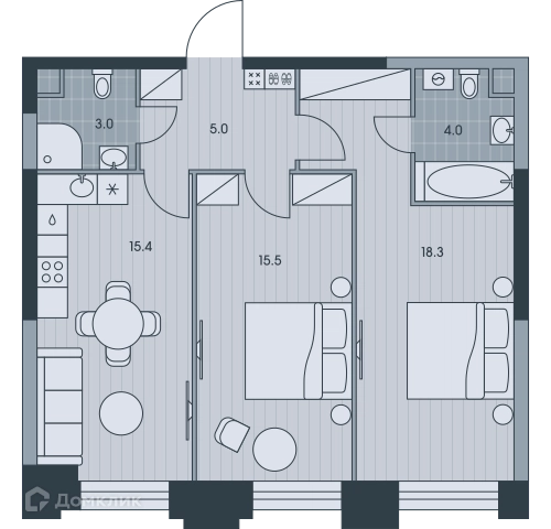 3-комнатная квартира 61.2 м² ЭВЕР