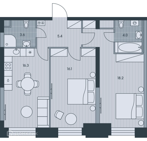 3-комнатная квартира 64.1 м² ЭВЕР