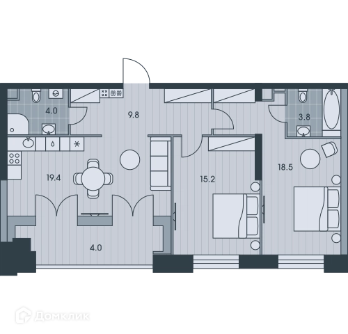 3-комнатная квартира 74.8 м² ЭВЕР
