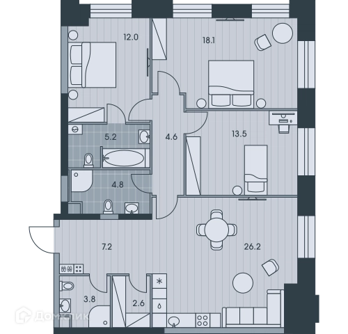 4-комнатная квартира 98 м² ЭВЕР