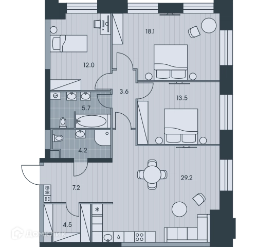 4-комнатная квартира 98.2 м² ЭВЕР
