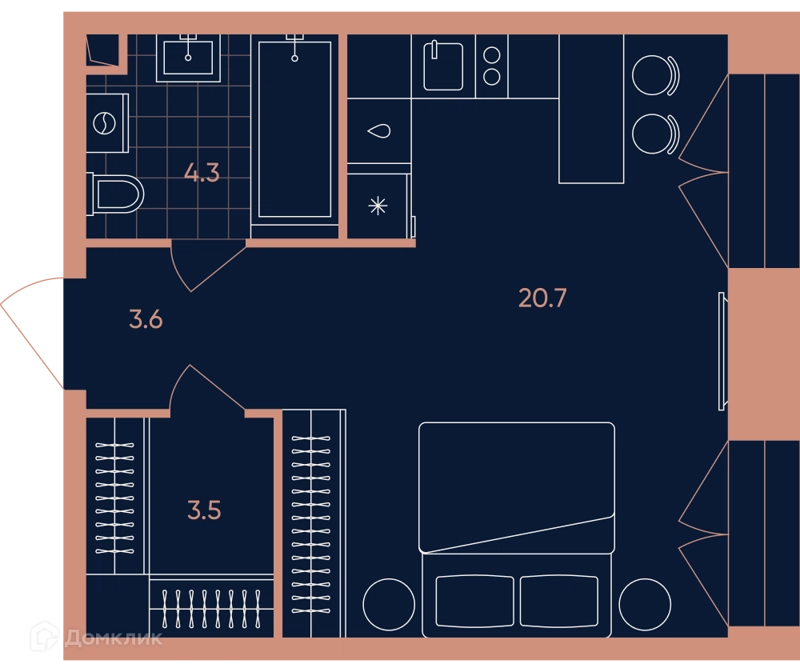 1-комнатная квартира 32.2 м² ЭРА