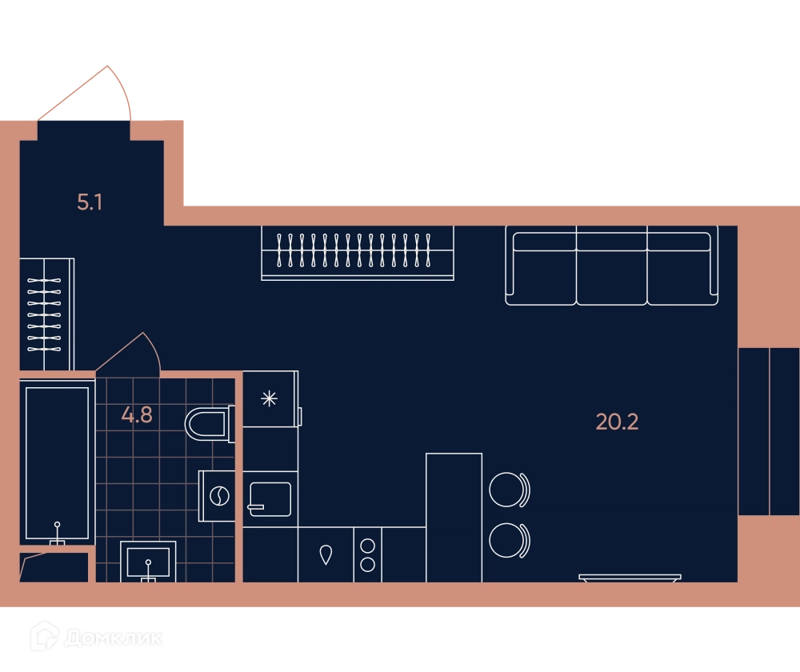 1-комнатная квартира 30 м² ЭРА