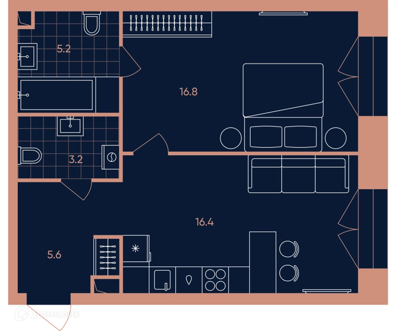 2-комнатная квартира 47.5 м² ЭРА