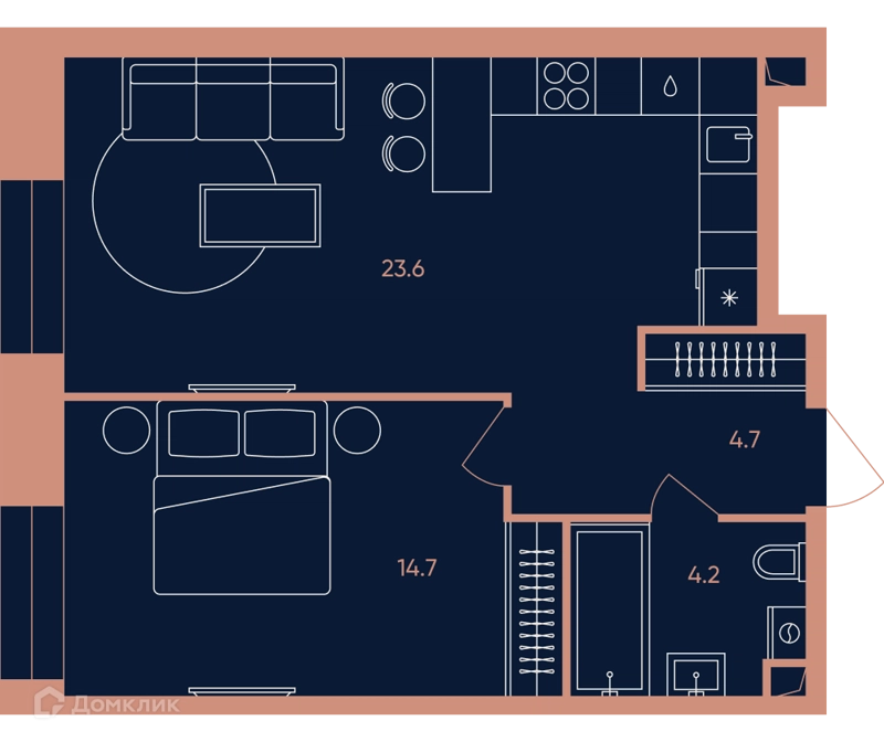 2-комнатная квартира 47.1 м² ЭРА