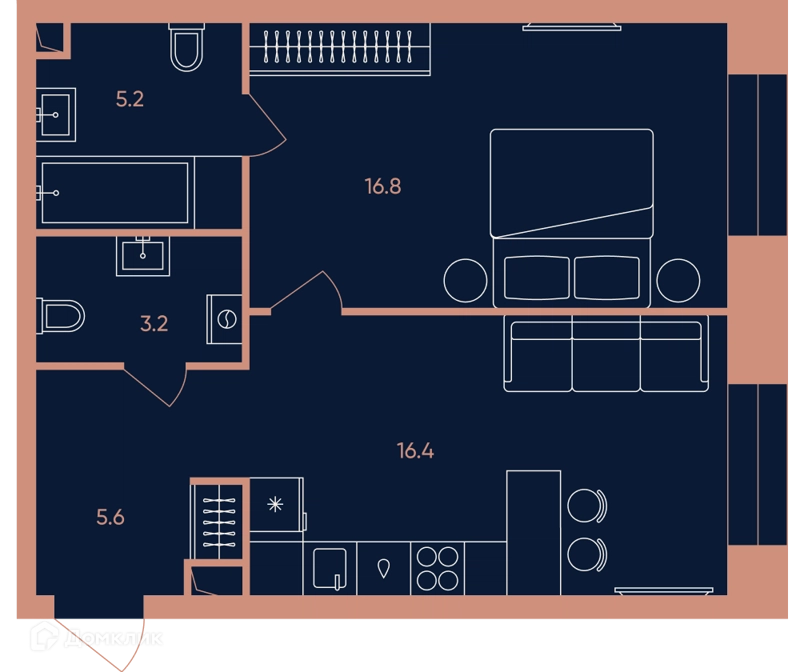 2-комнатная квартира 47.6 м² ЭРА