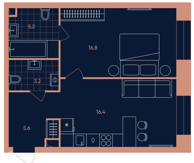 2-комнатная квартира 47.2 м² ЭРА