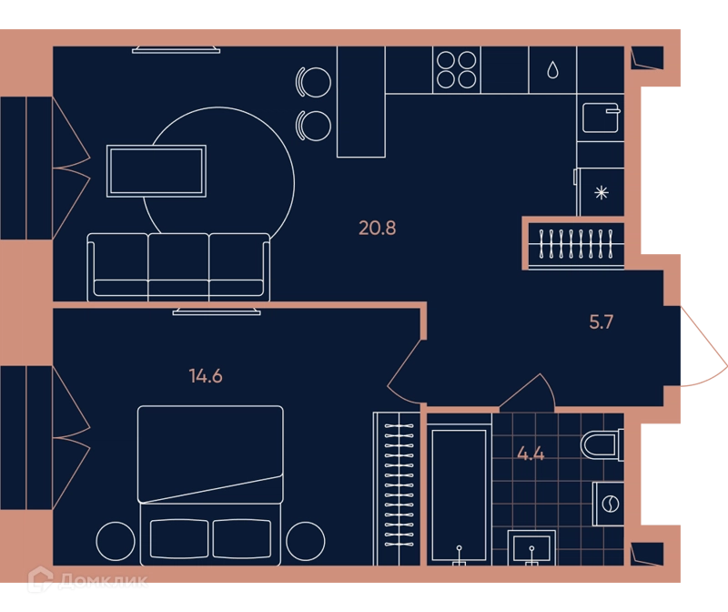 2-комнатная квартира 45.5 м² ЭРА