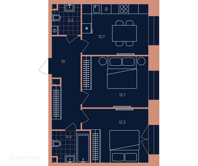 2-комнатная квартира 55.7 м² ЭРА