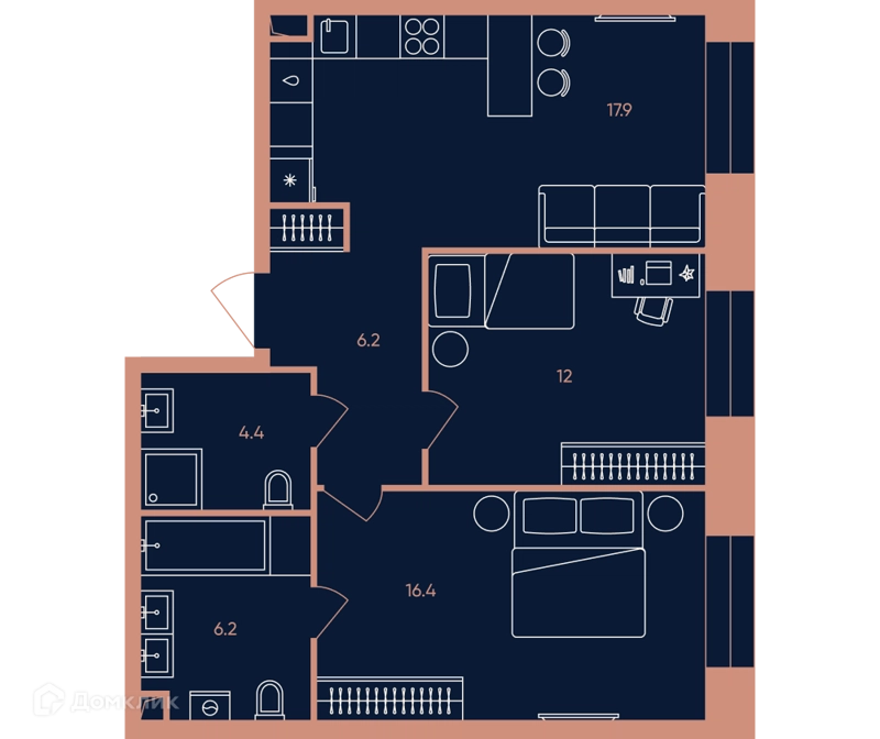 3-комнатная квартира 63.2 м² ЭРА