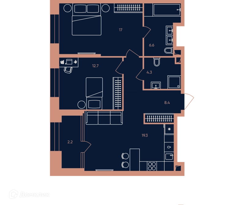 3-комнатная квартира 70.8 м² ЭРА