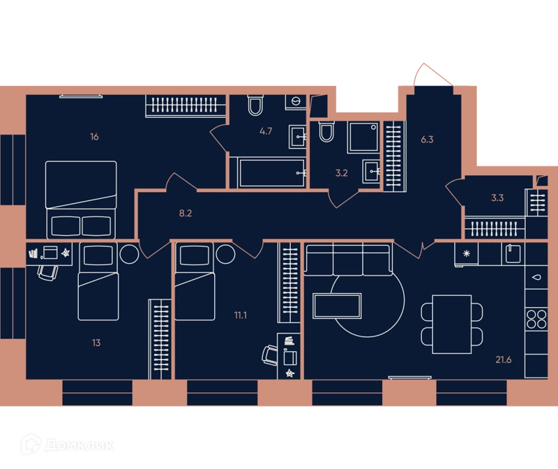 3-комнатная квартира 87.6 м² ЭРА