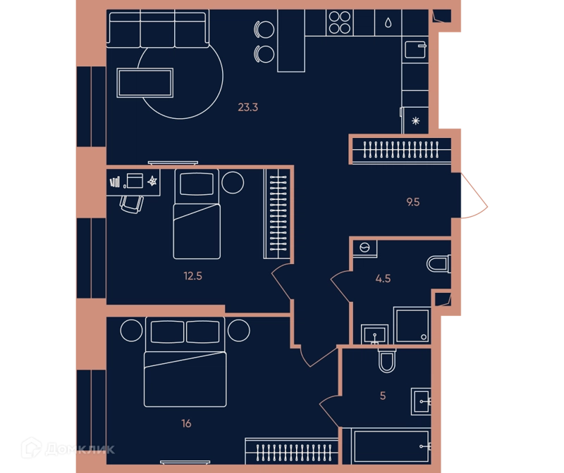 3-комнатная квартира 70.9 м² ЭРА