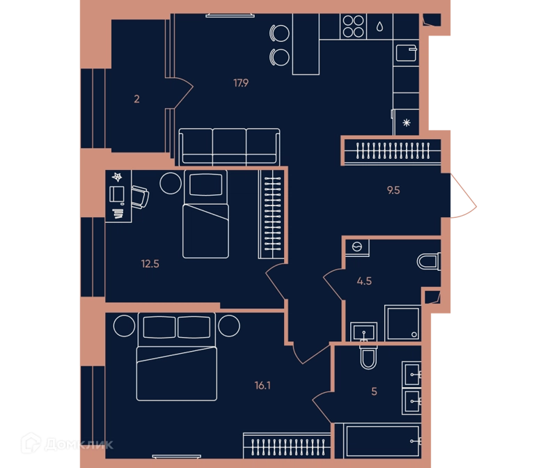 3-комнатная квартира 67.5 м² ЭРА
