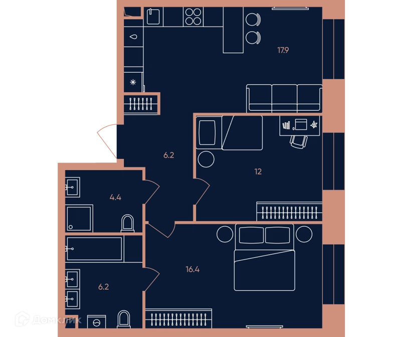 3-комнатная квартира 63.1 м² ЭРА