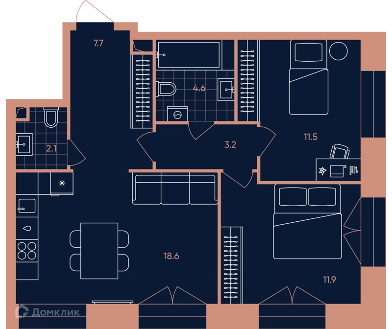 3-комнатная квартира 59.8 м² ЭРА