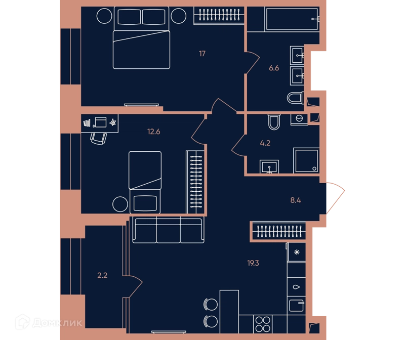 3-комнатная квартира 70.4 м² ЭРА