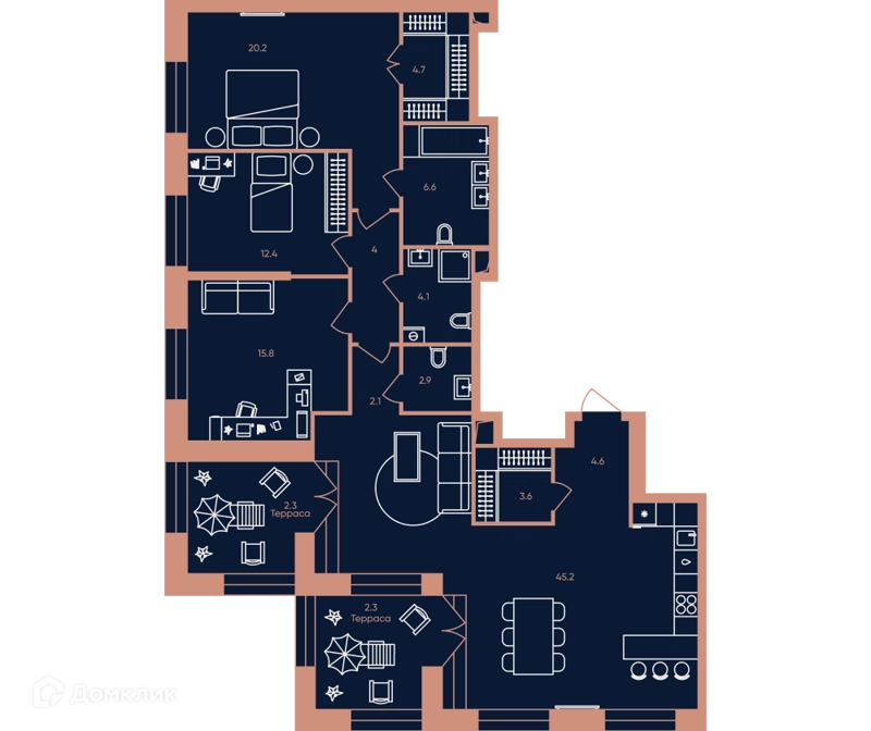4-комнатная квартира 130.7 м² ЭРА