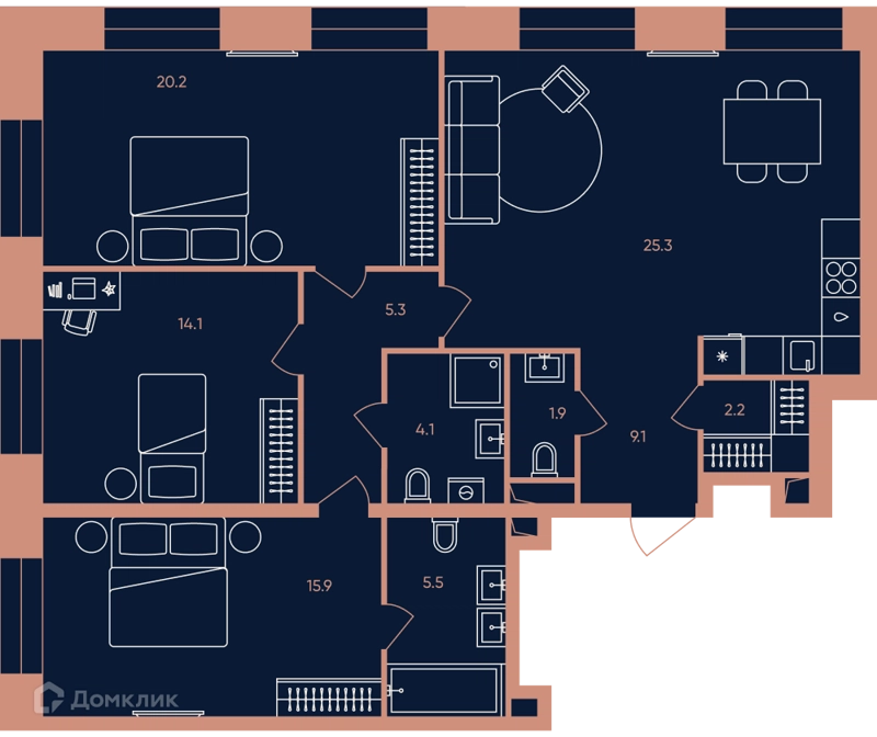4-комнатная квартира 103.5 м² ЭРА